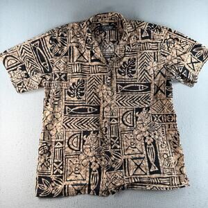 Favant Hawaiian Aloha Shirt Mens XL Brown Black 100% Cotton Tiki Tropical